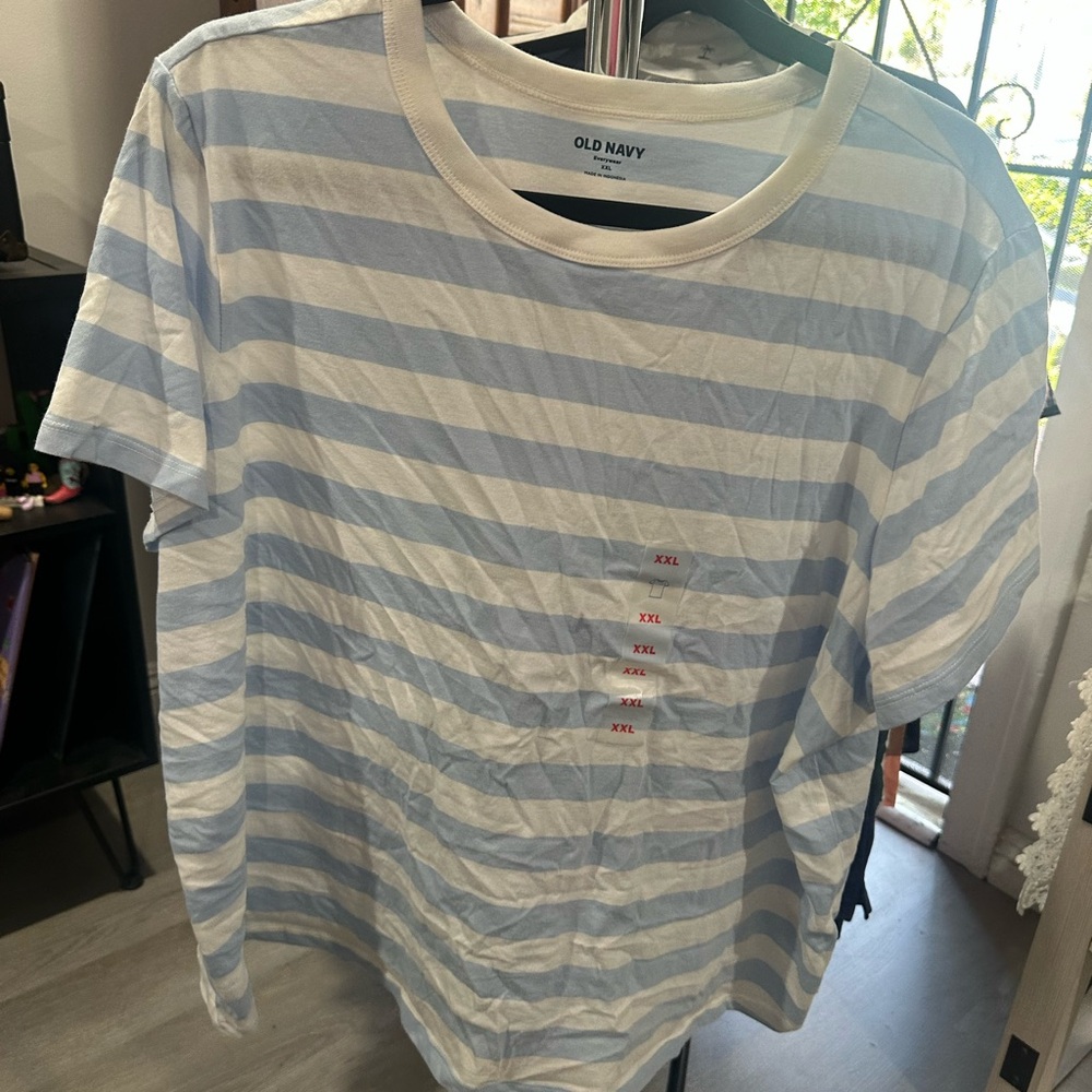 Old Navy Blue and White Striped Short Sleeve Tee